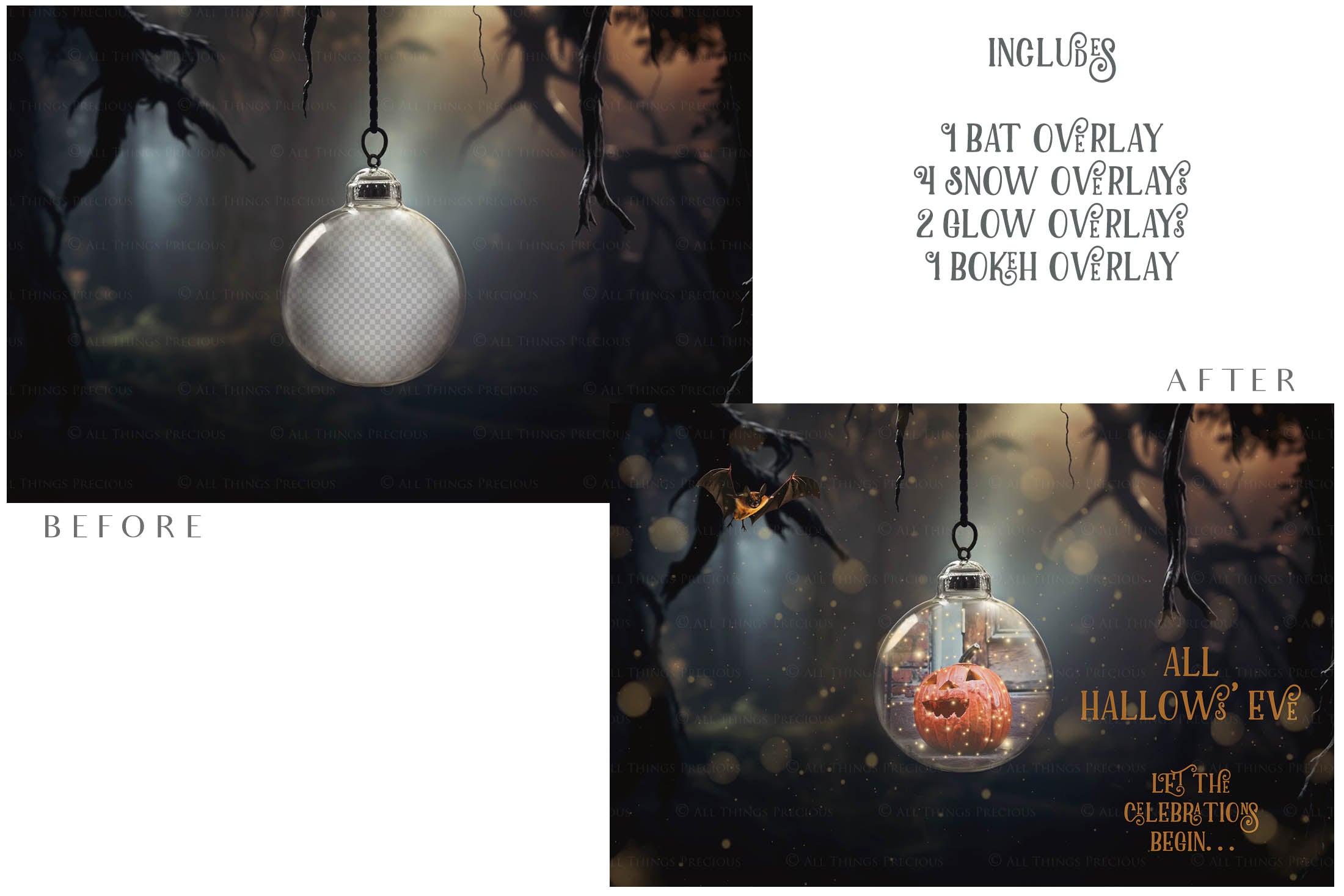 Magical Halloween Template Background. Snow globe with overlays. Add a photo to the digital background. Glass Effect Ornament bauble. Jpeg and Png copies. With magic overlays included. High resolution, quality files for photography, scrapbooking. ATP Textures
